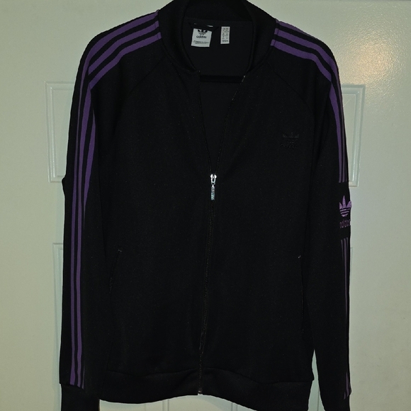 Adidas Women's Black Jacket with Purple Stripes - Picture 2 of 3